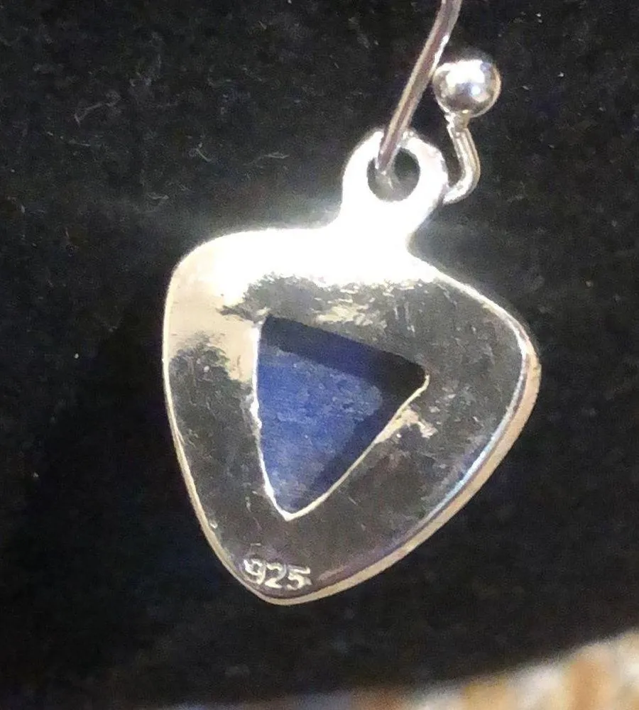 VINTAGE Sterling Silver Lapis Lazuli Cabochon Drop Dangle Earrings - Image 6