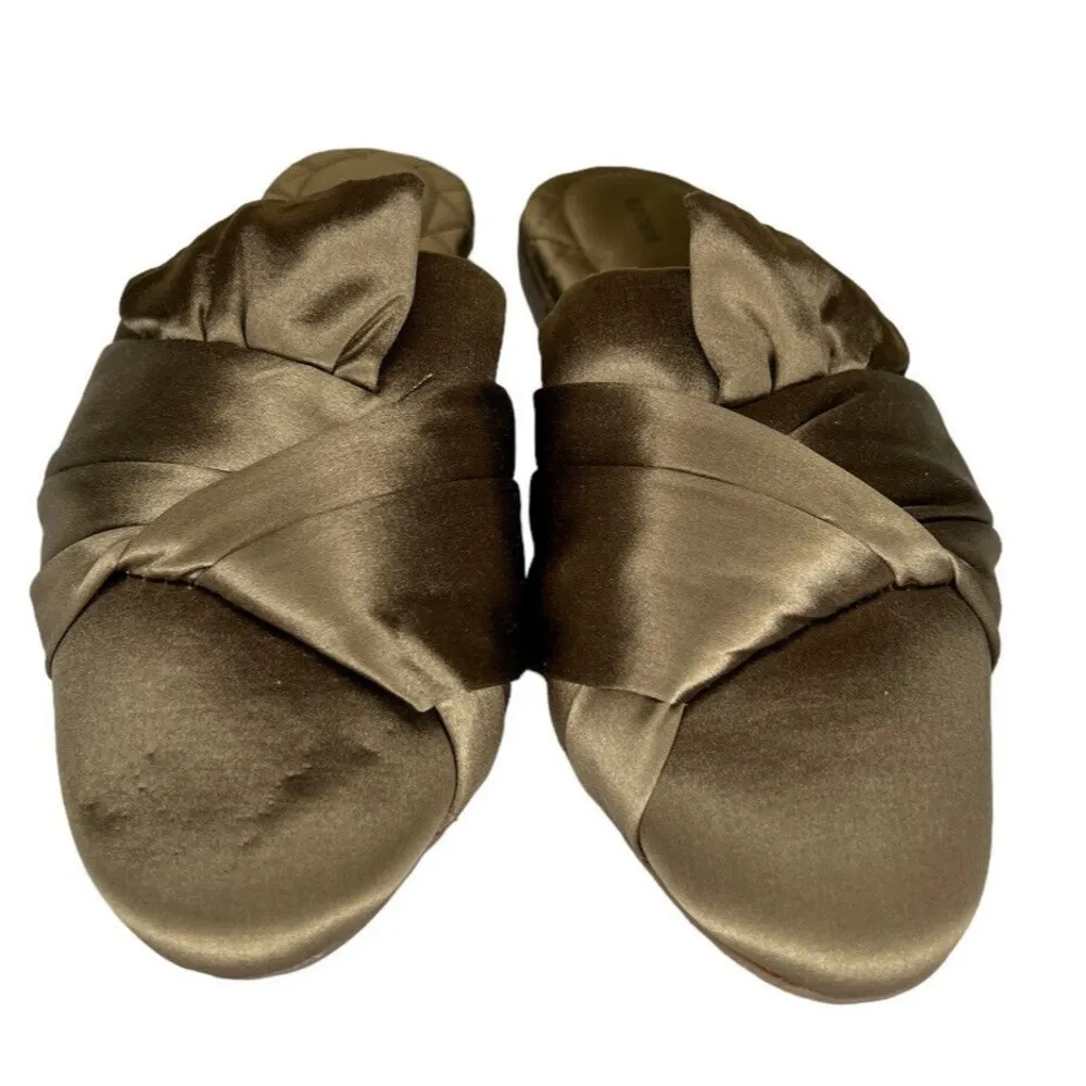 Birdies The Songbird Mules Khaki Green Satin Quilted Size 8.5 - Image 4