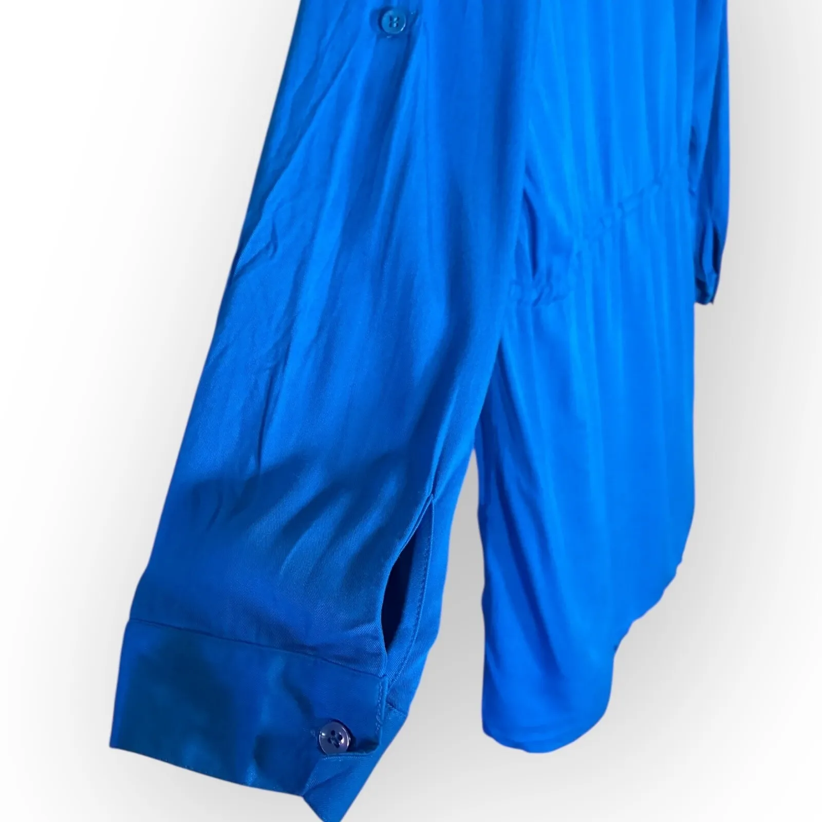 JustFab Blue Shirt Dress XL Long Sleeve Drawstring Waist Pockets Collared NWOT - Image 4