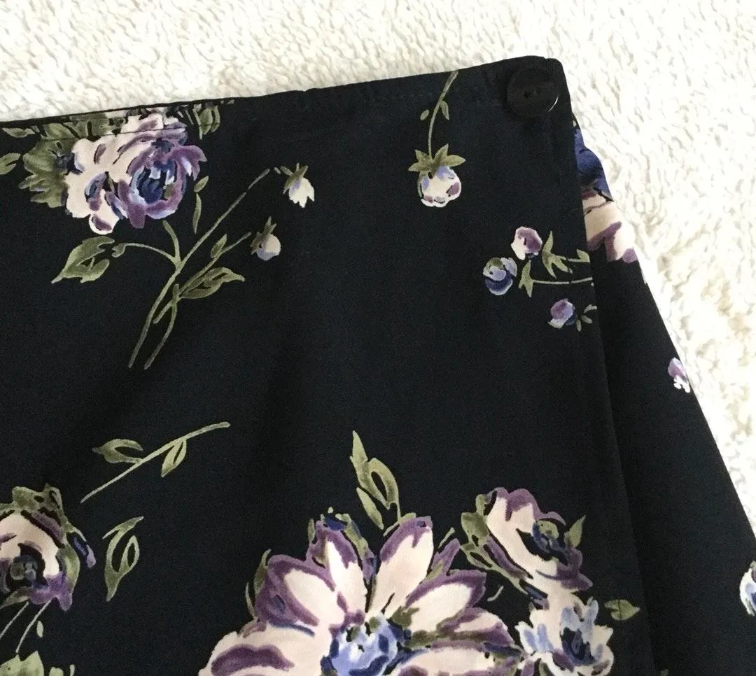 Vintage I.N. Studio Floral Wrap Skirt Black - Sz M - Image 6