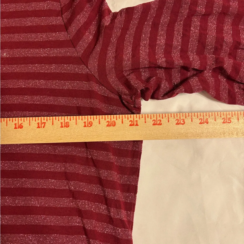 Talbots XL Burgundy Metallic Stripe Long Sleeve Scoop Neck Top - Image 3