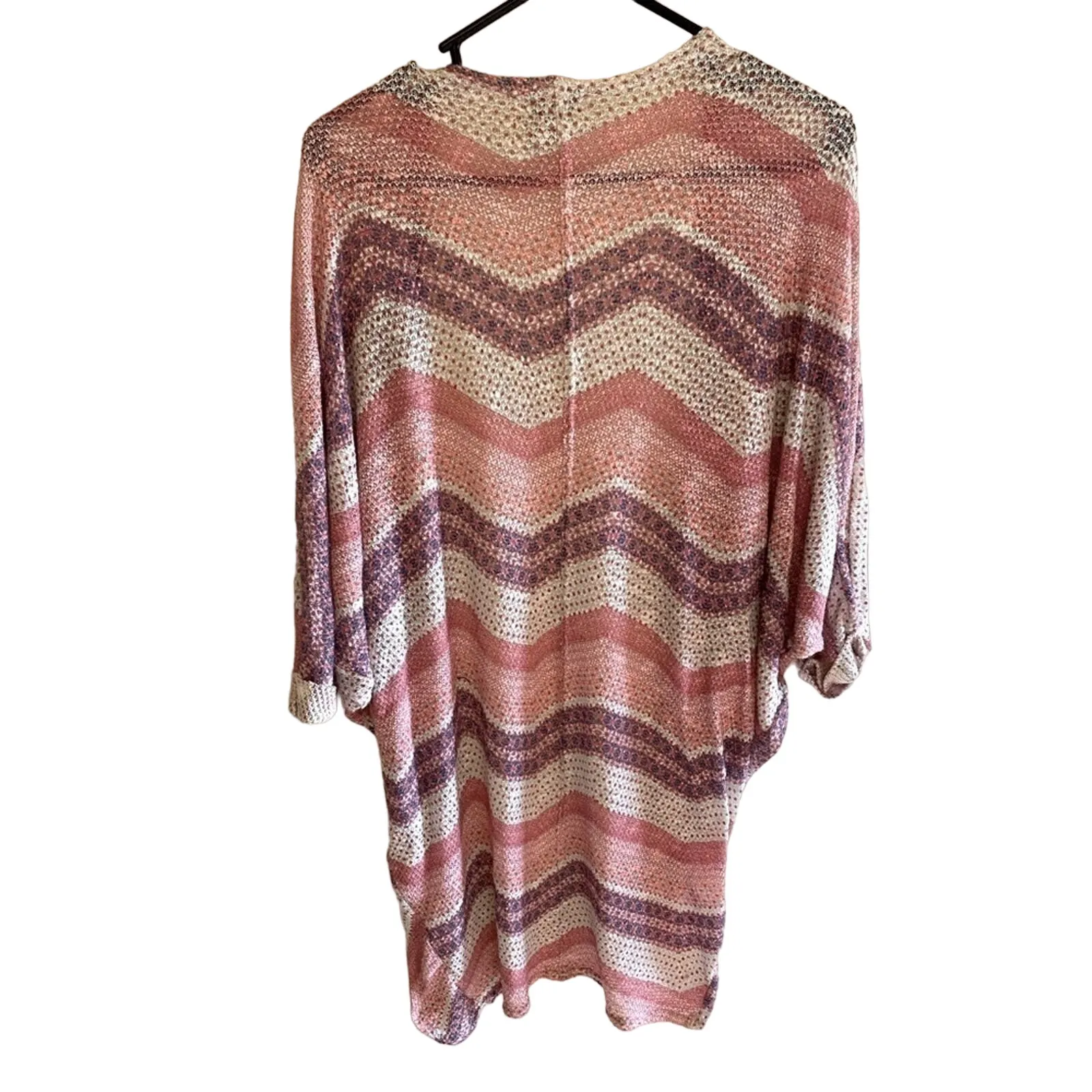 Mudd Multicolor Zig Zag‎ Sheer Long Lightweight Open Sweater Cardigan Size M - Image 2