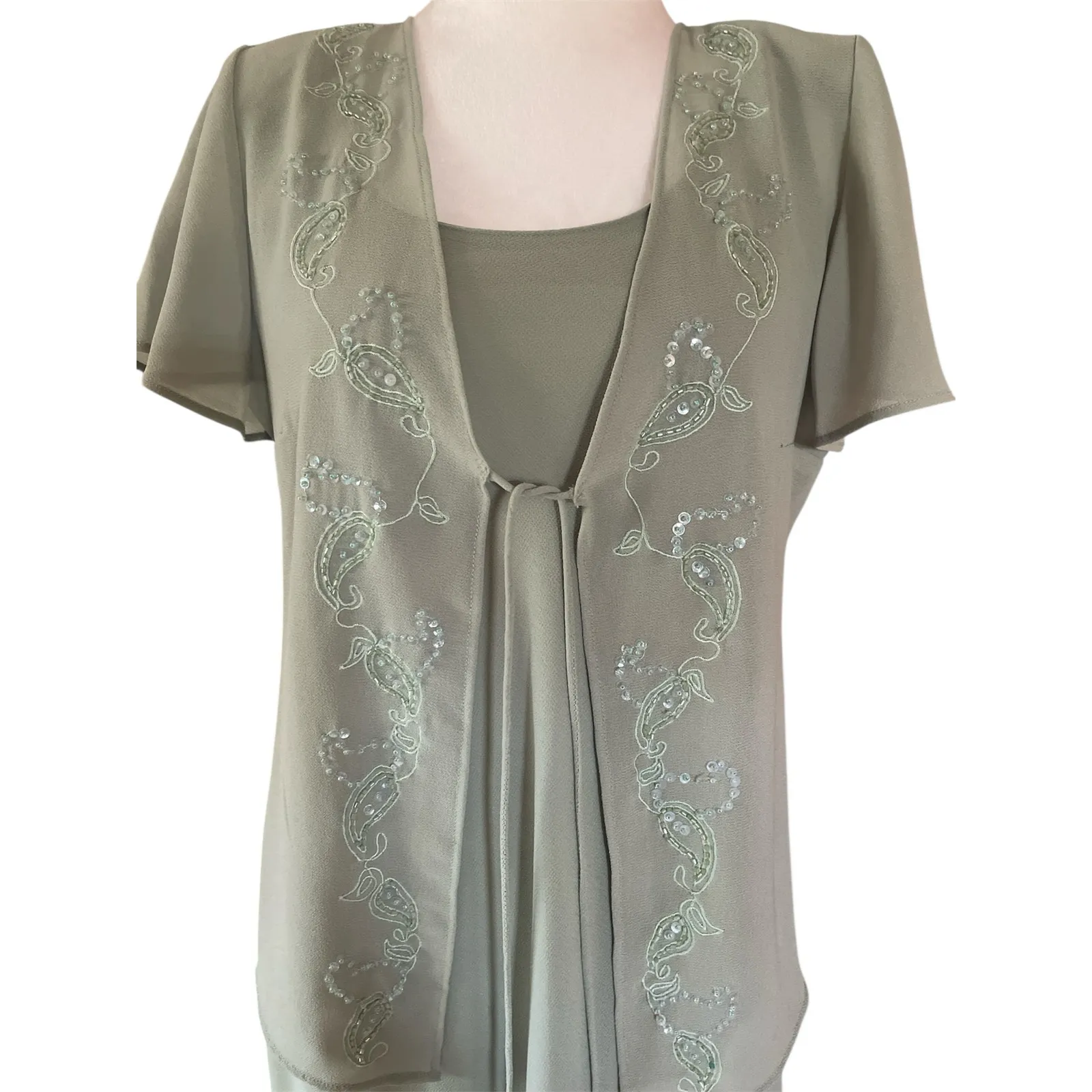 Positive Attitude Women's 2 Piece Light Green Polyester 4 Petite Maxi Dress Size 4P - Image 9