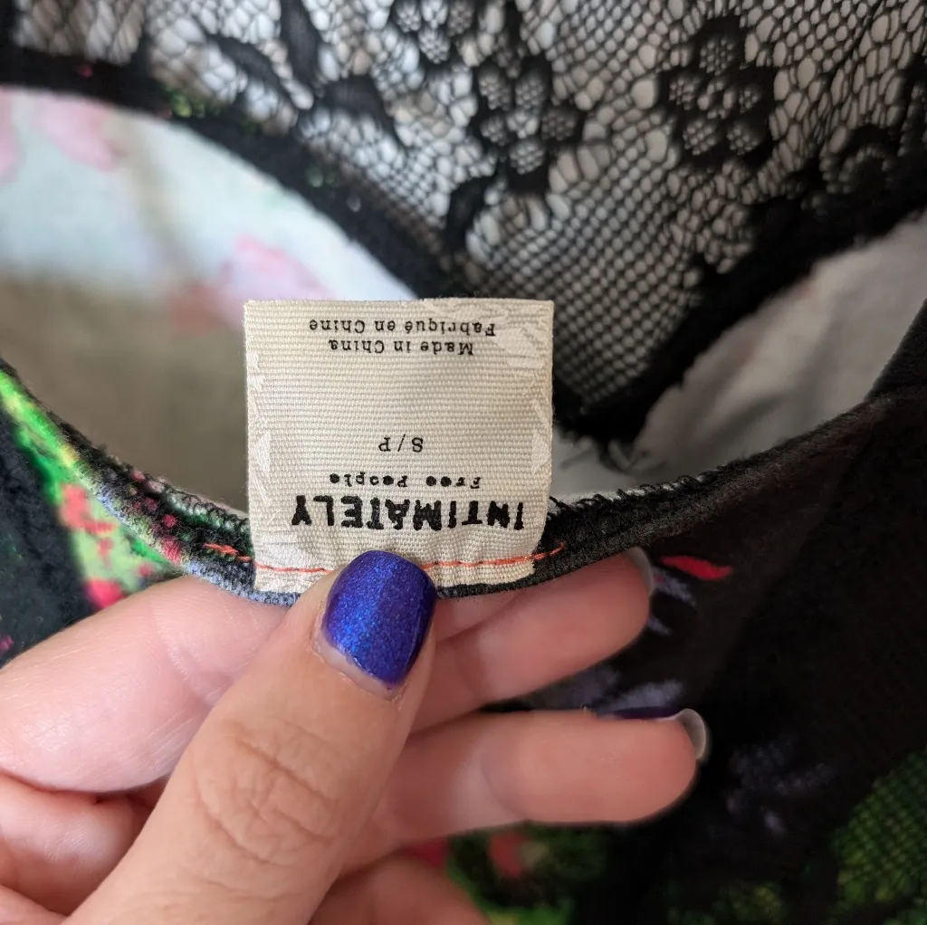 FREE PEOPLE Black Lace Floral Bodycon Dress S/P - Image 3