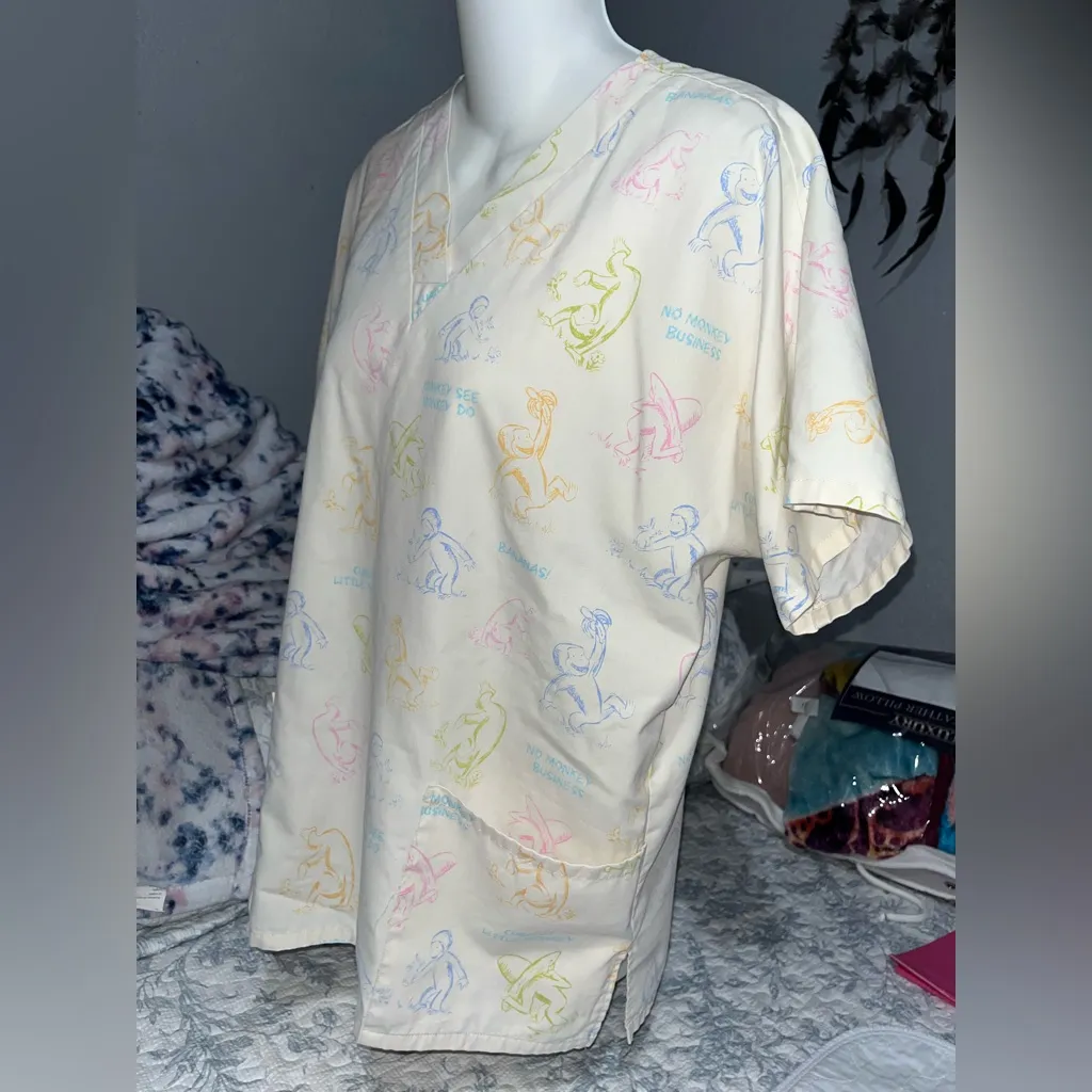 Vintage style Curious George Scrub Top Yellow Size M - Image 3