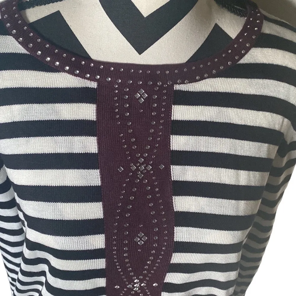 {BNWT} ~ BonWorth ~ striped lightweight sweater with rhinestones down the front - Image 2