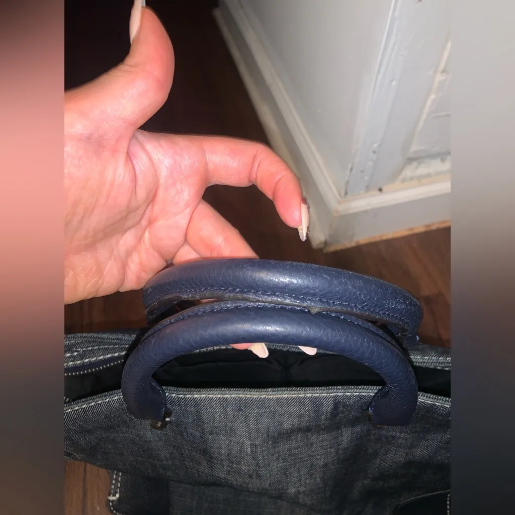 Rebecca Minkoff Regan Denim Satchel designer fall leather navy casual $200 - Image 6