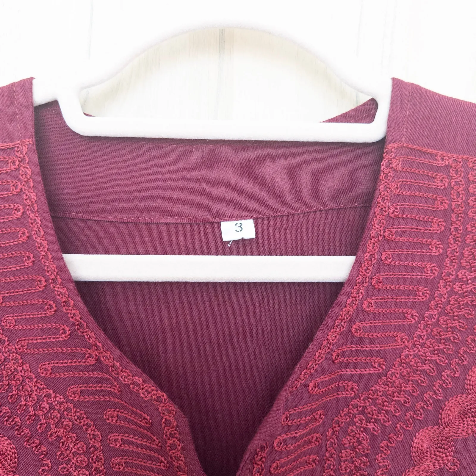 Womens Embroidered Boho Blouse Size M/L Burgundy Long Sleeve Flowy Festival Red Size M - Image 4