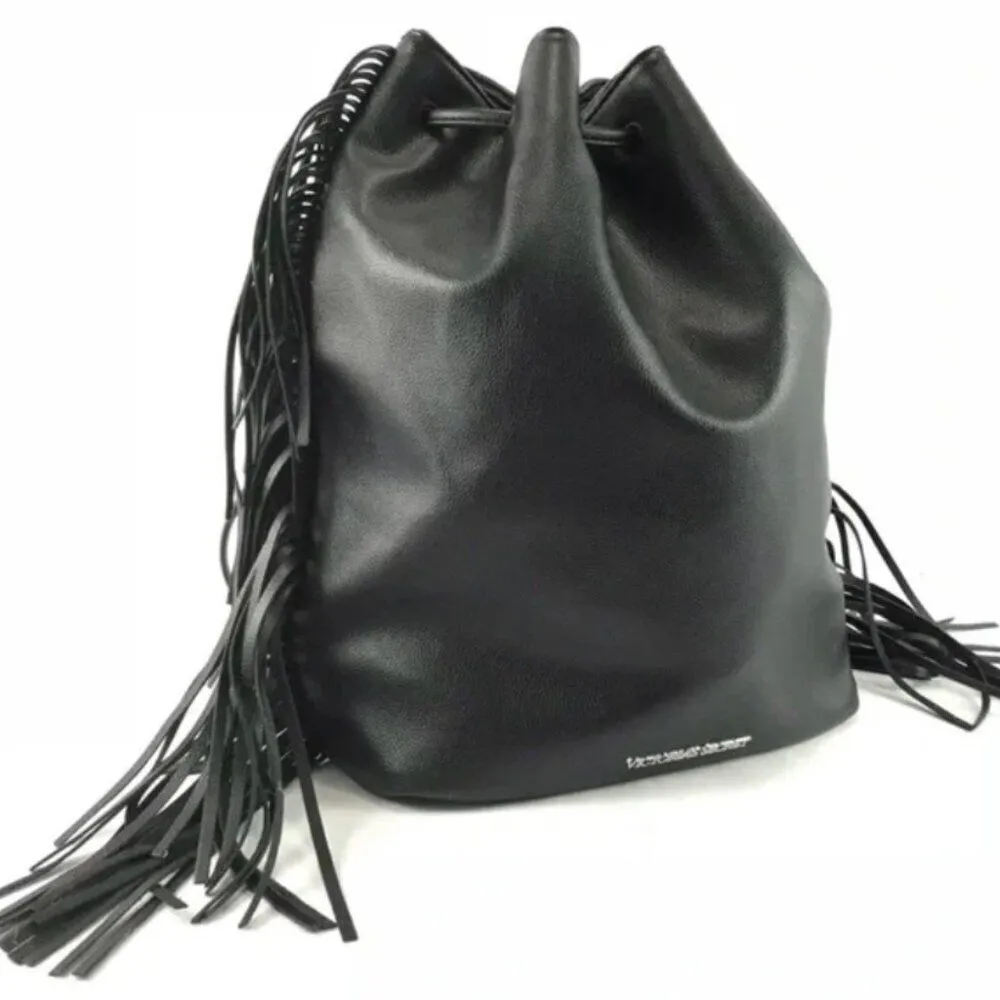 Victoria's Secret Limited Edition Black Faux Leather Boho‎ Fringe Backpack NWOT - Image 4