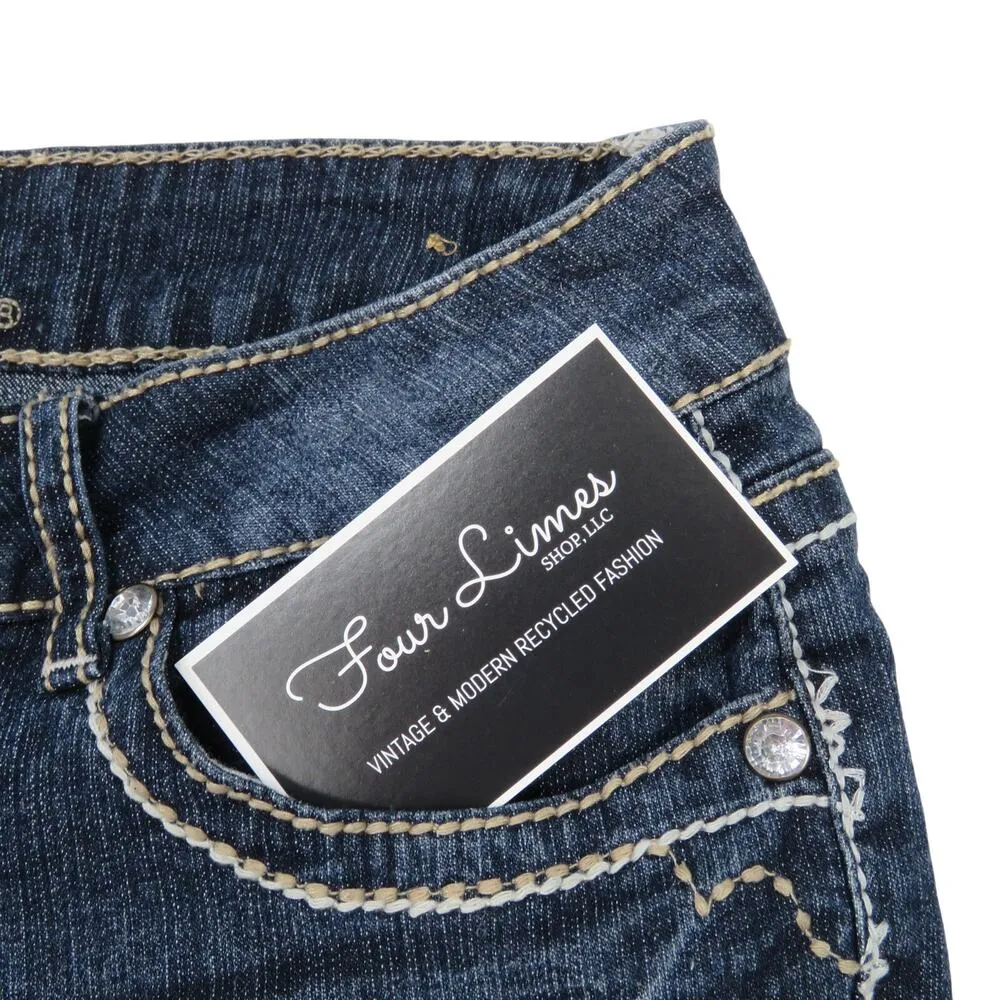 Y2K Rue 21 Jean Shorts Low Rise Micro Shorts Rhinestone Button Cut Offs 28" - Image 6