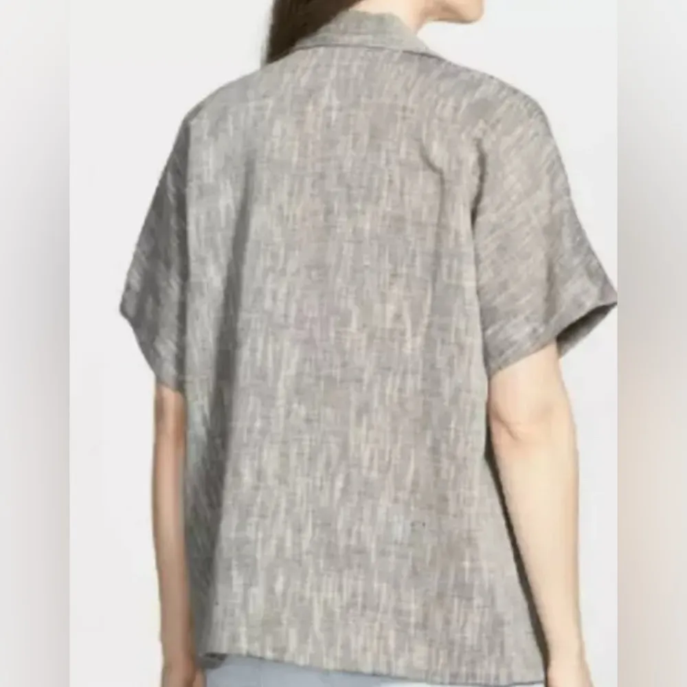 EILEEN FISHER Dark Pearl Gray Cotton Linen Linear Slub Boxy Jacket Medium - Image 4