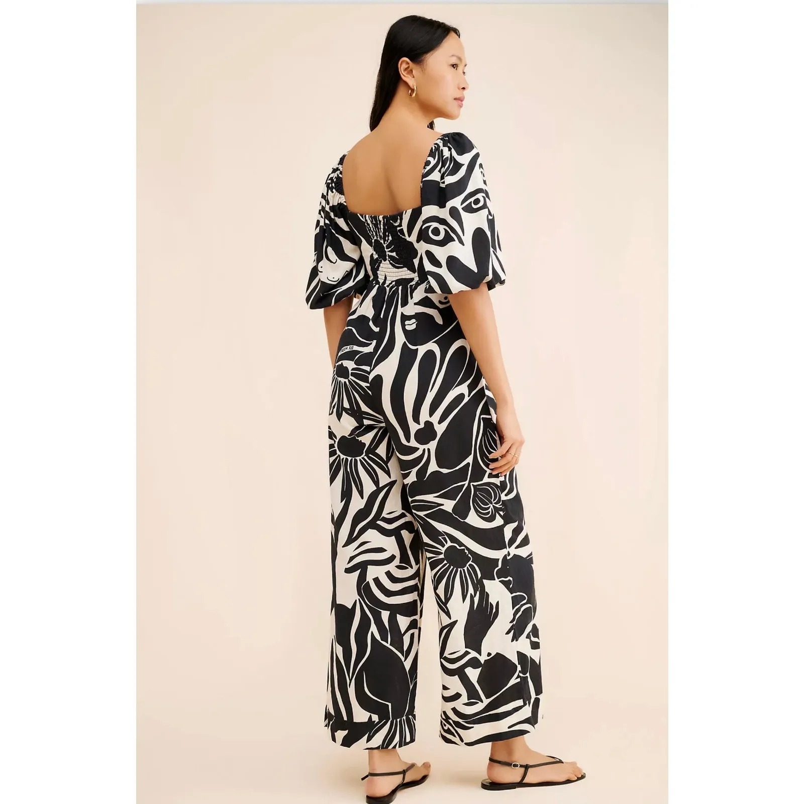 FARM Rio Puff-Sleeve Printed Linen Jumpsuit - Image 3