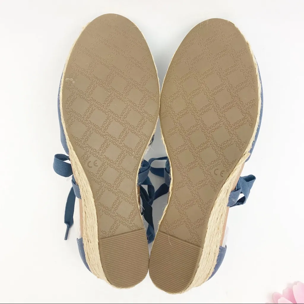 Vionic Aruba Kaitlyn Canvas Wedge Lace Up Espadrilles: Denim Blue - Image 10