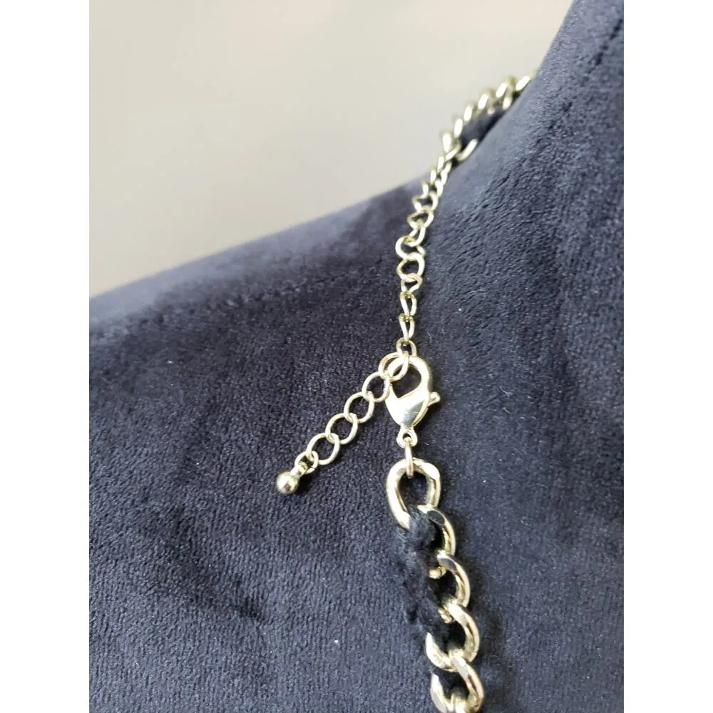 Women's Gold Chain Crystal Pendant Necklace Lobster Clasp Black Cord Accent - Image 6