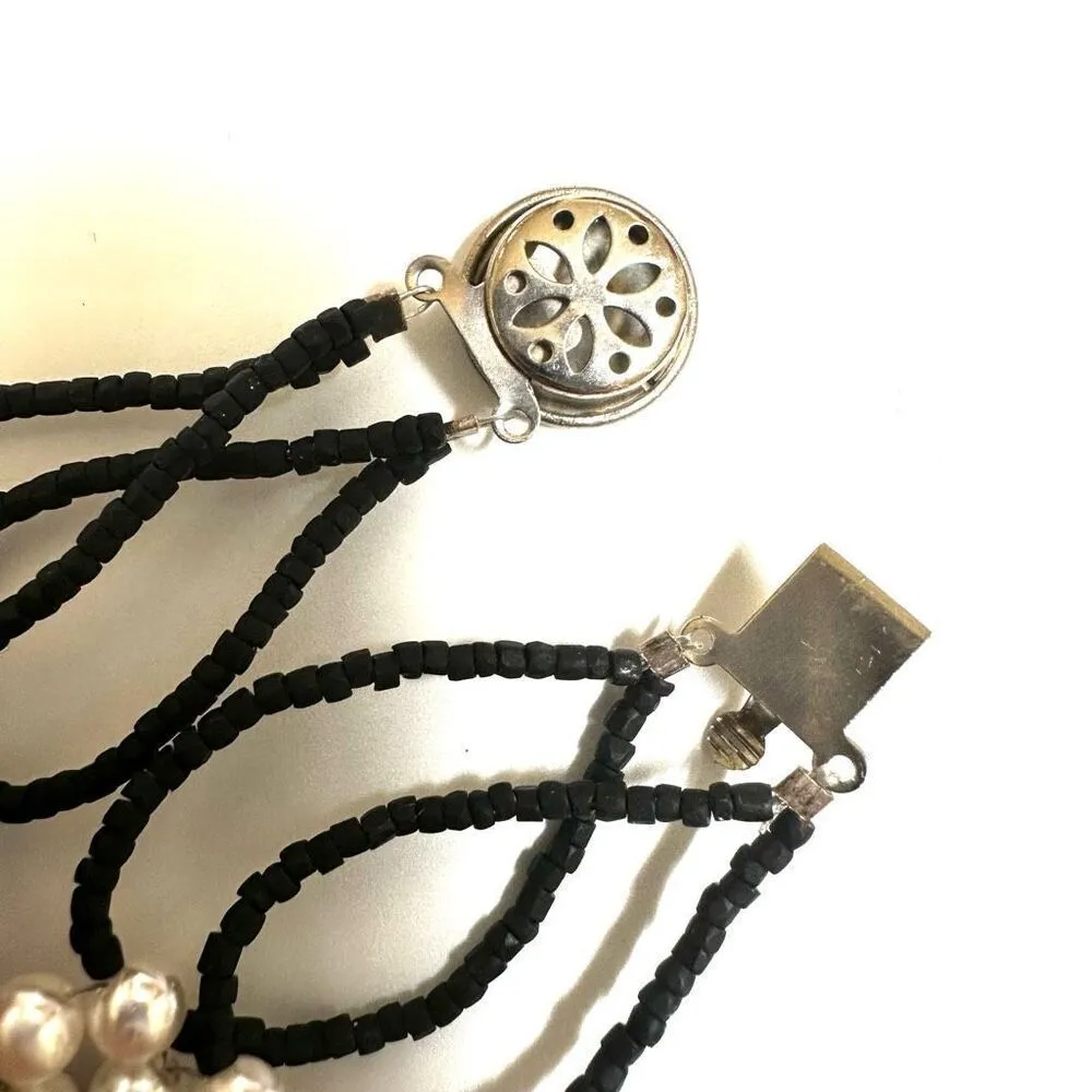 Faux pearl black beaded multi strand choker necklace - Image 6