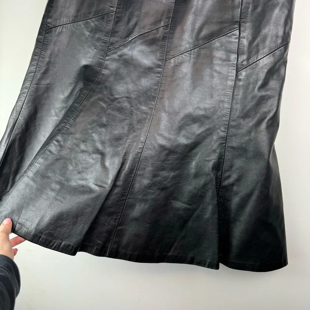 Vintage Northside Black Leather A-Line Skirt Sz 13 Flare Hem - Image 12