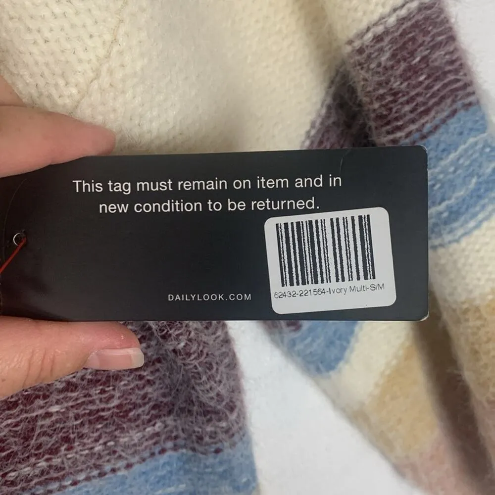 Be cool  women's small medium sweater pullover fuzzy stripe new cream neutral - Image 5