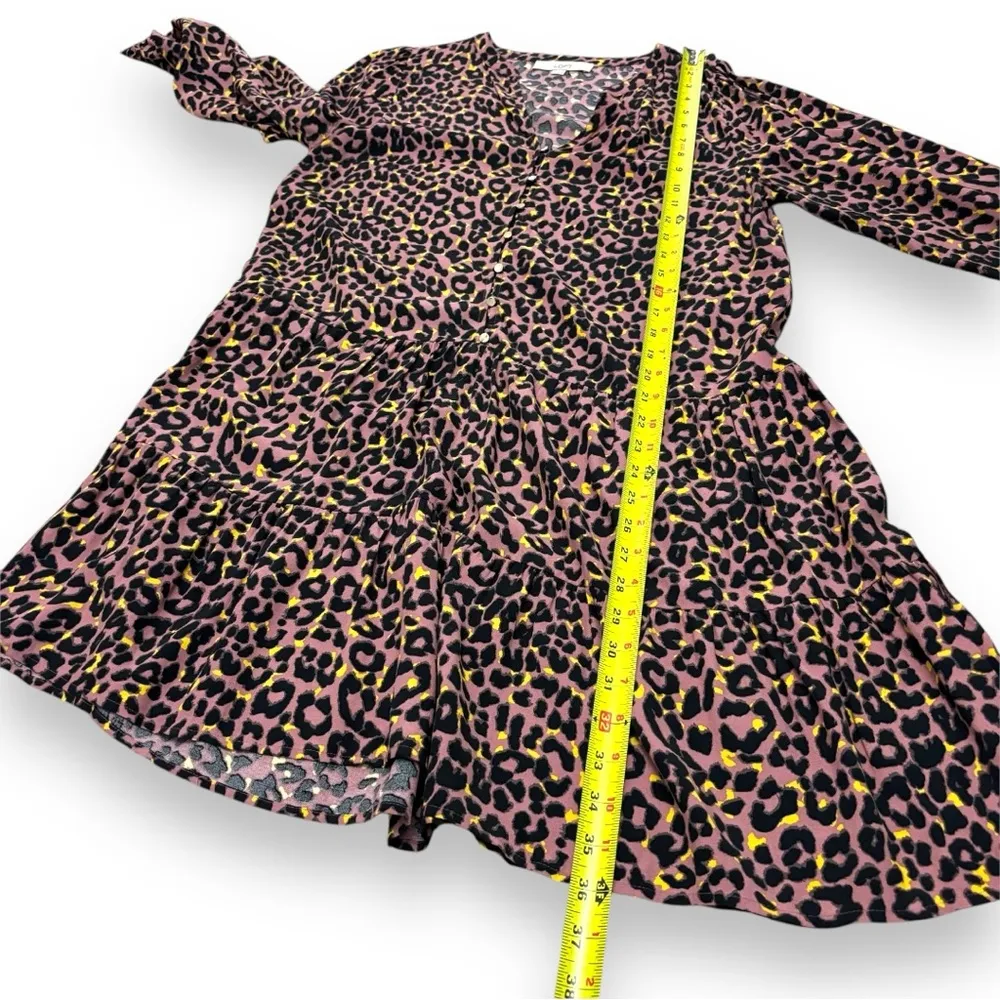 LOFT Brown Leopard Print Button Tiered Swing Dress - Medium - Image 6