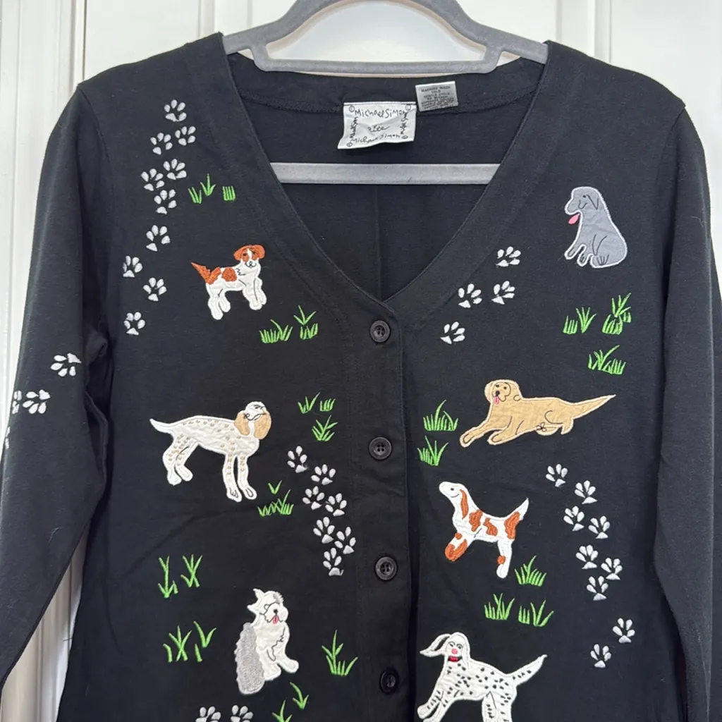 Michael Simon dog embroidered button down cotton cardigan Black - Image 3