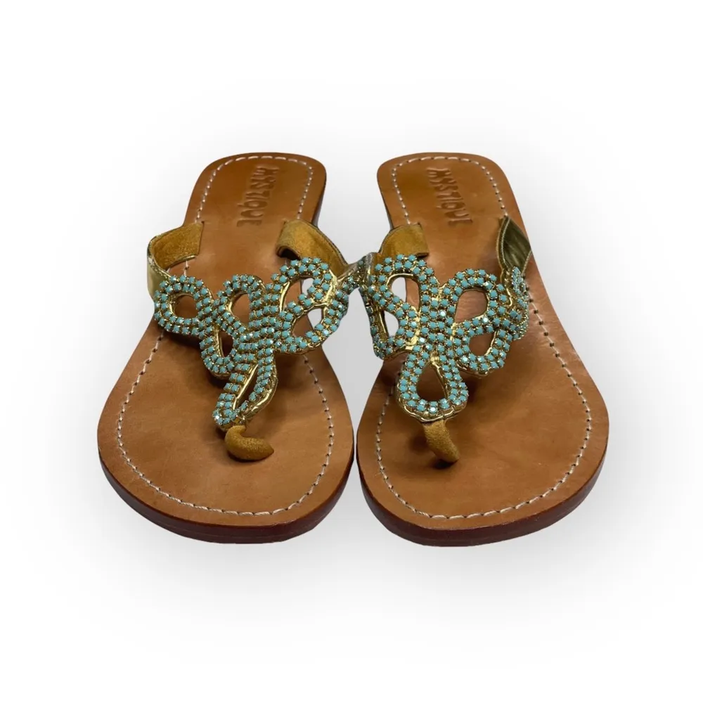 Mystique ☀︎︎ Bali Turquoise Crystal Beaded Wedge Thong Sandals ☀︎︎ Gold 7M ☀︎︎ - Image 10