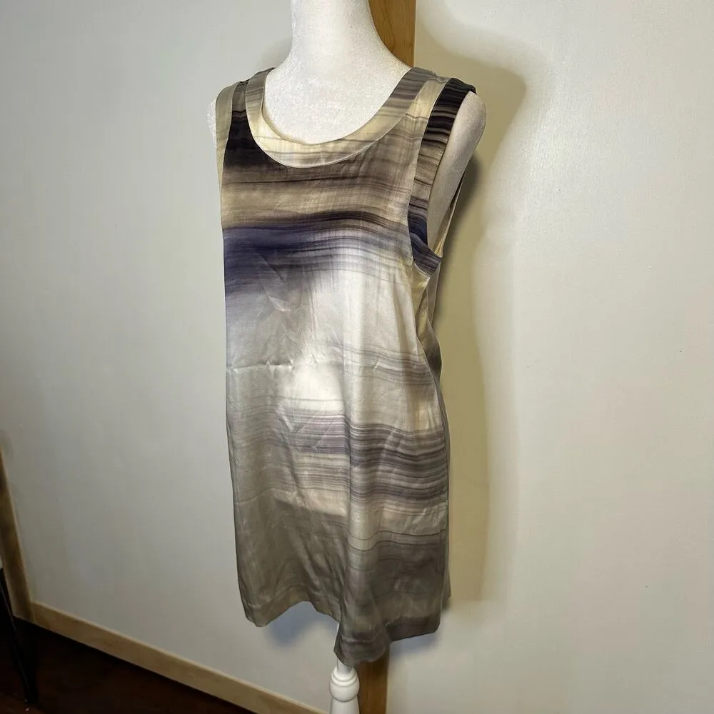 Theory cream & gray silk sleeveless mini dress size S - Image 3