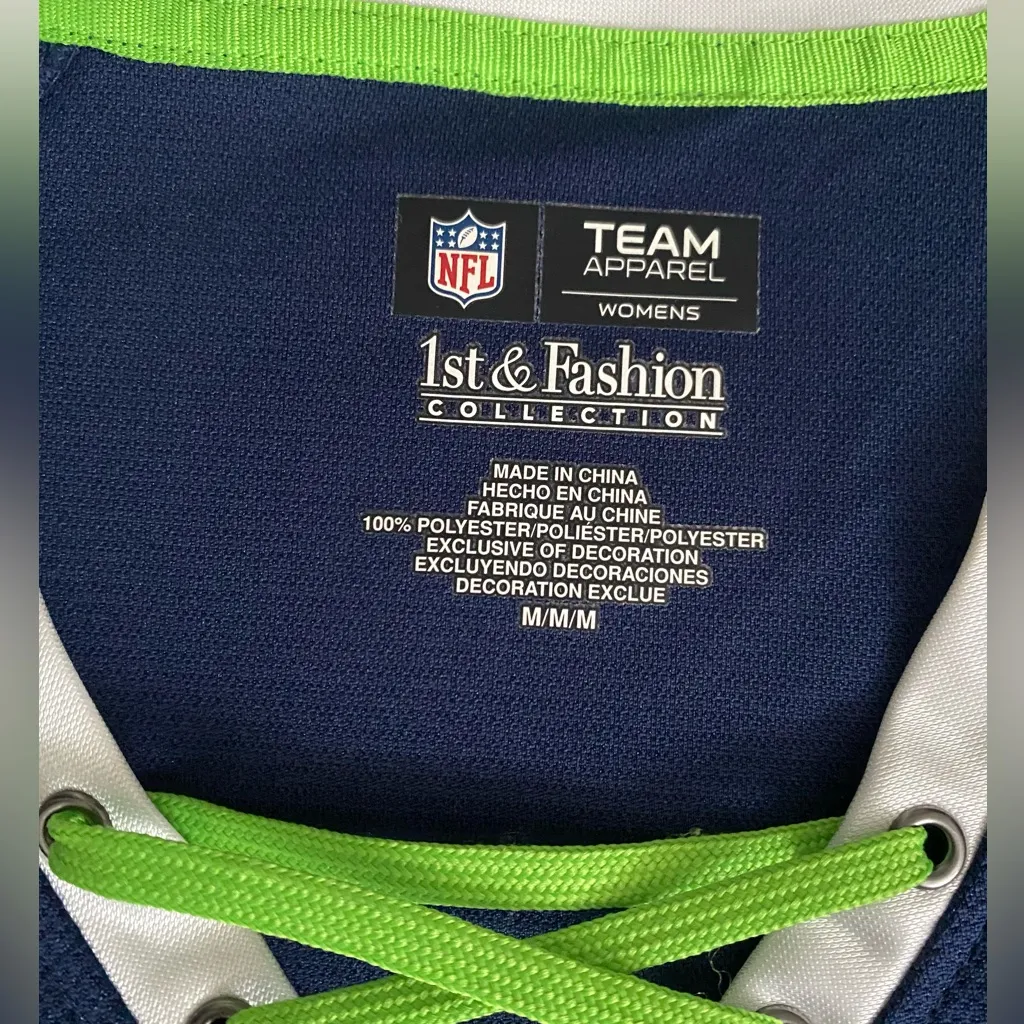 Seattle Seahawks Jersey-style lace-up neckline top. SEAHAWKS in green sequins. - Image 4