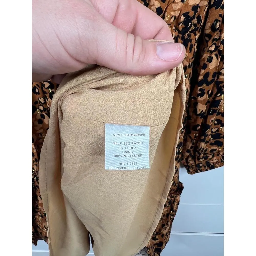 Sugarlips Leopard Print Long Sleeve Ruffle Hem Mini Dress Size M Animal - Image 10