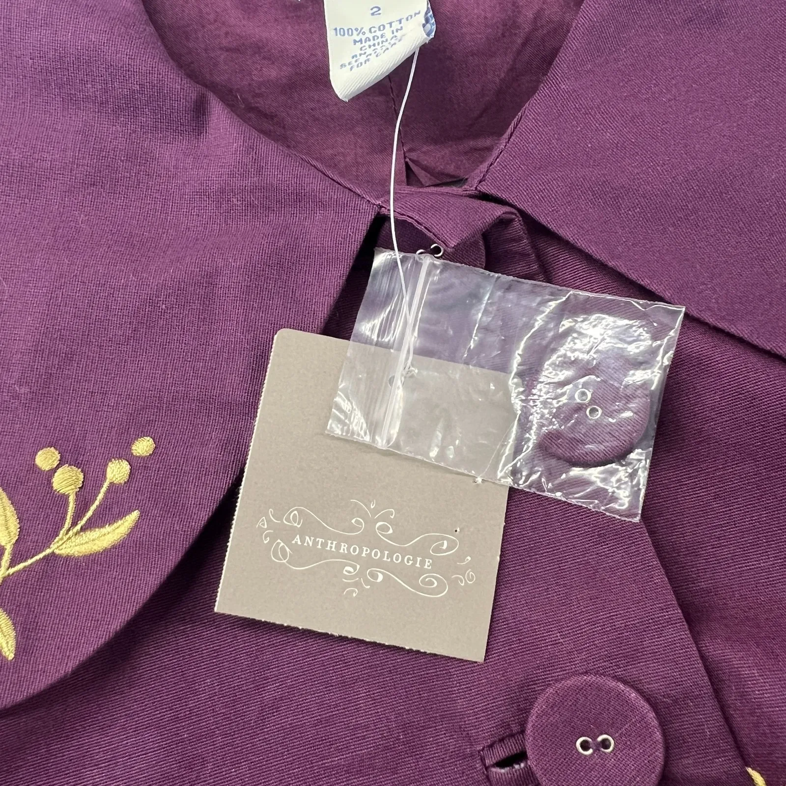 Anthropologie Odille Bolero Jacket Women's 2 Purple Gold Embroidered Cotton - Image 15