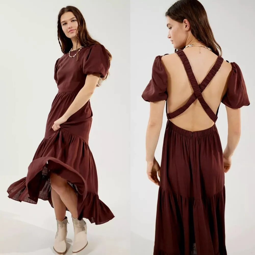 Urban Outfitters Glamorous Cross-Back Linen Midi Dress Size Small NWT - Image 13