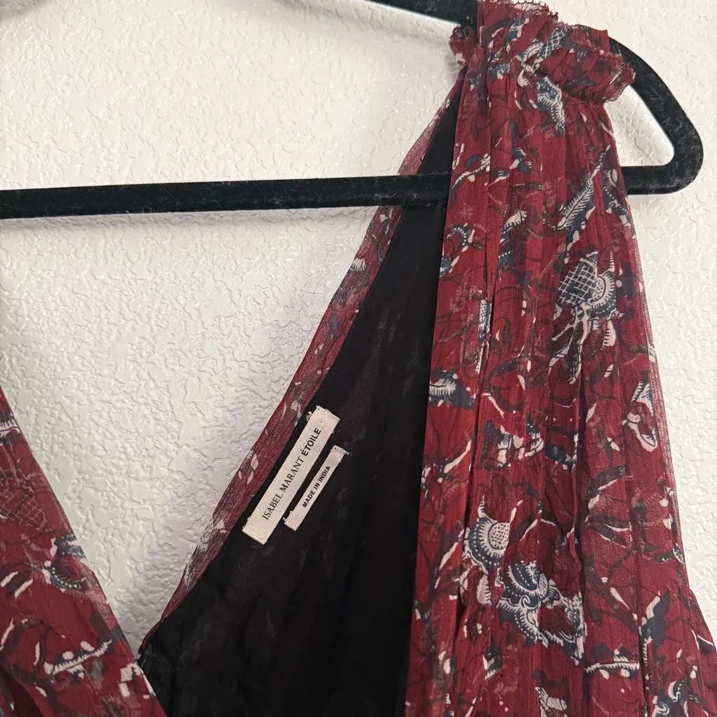 Isabel Marant Etoile Balzan Red Floral Silk Dress 44 - Image 5