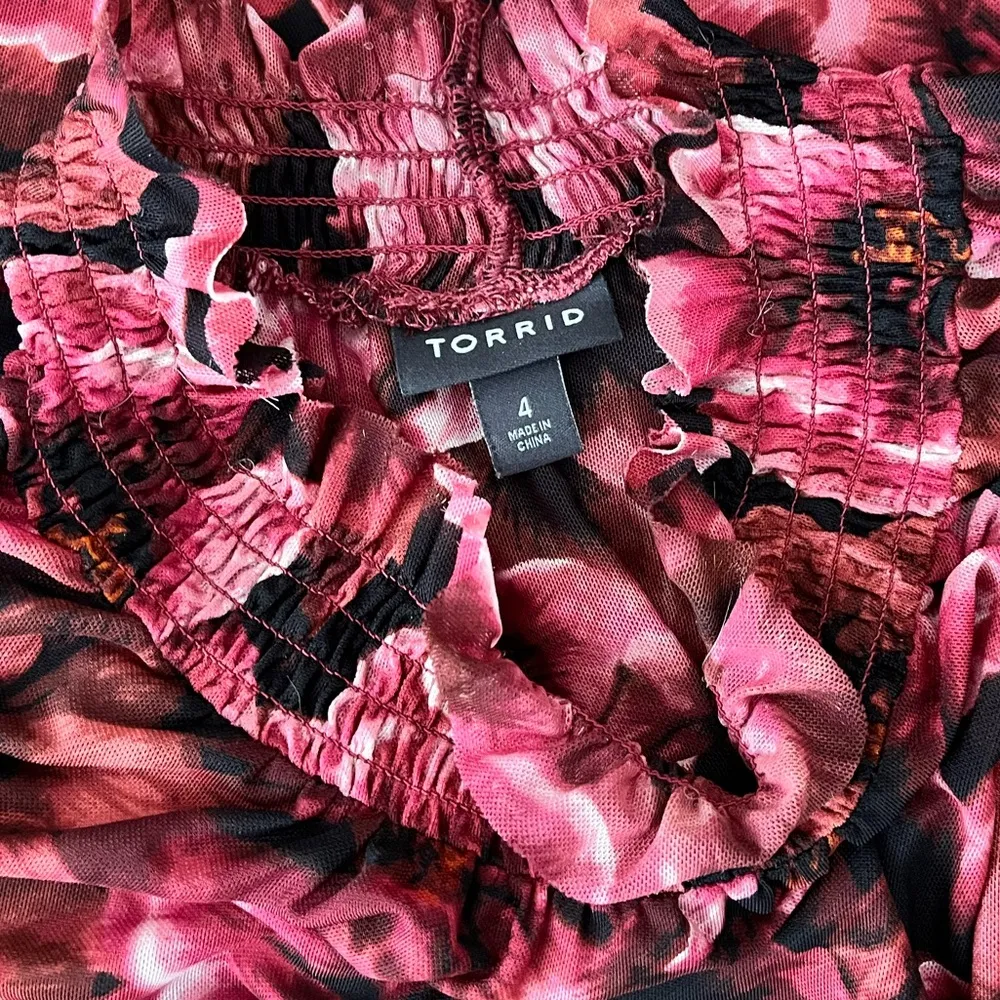 Torrid Sheer Stretch Mesh Smocked Neck Flutter Sleeve Top Blouse 4 4X - Image 6