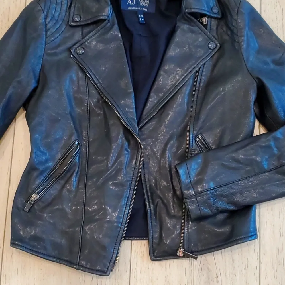 🌼Vintage! Armani Exchange 90's Biker Real Leather Jacket - Image 2