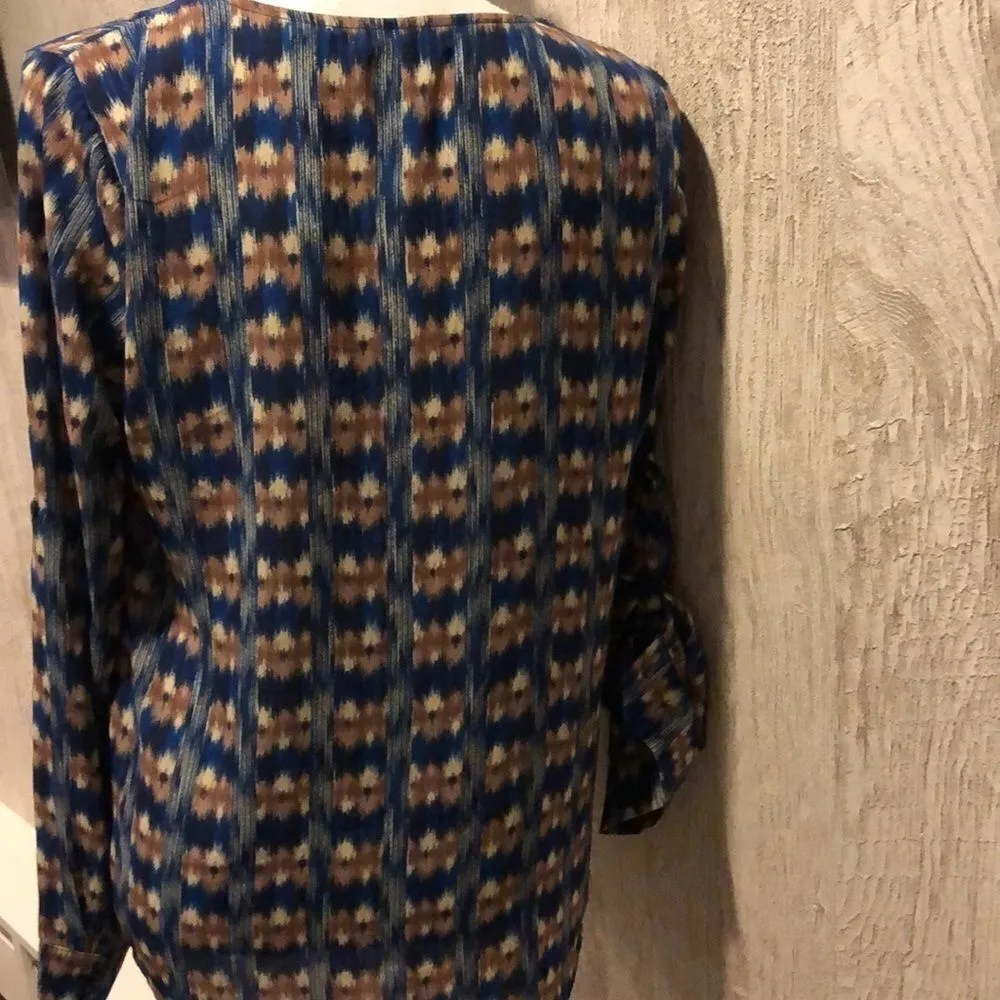 Skies Are Blue Half Button Down Patterned Blouse - Image 6