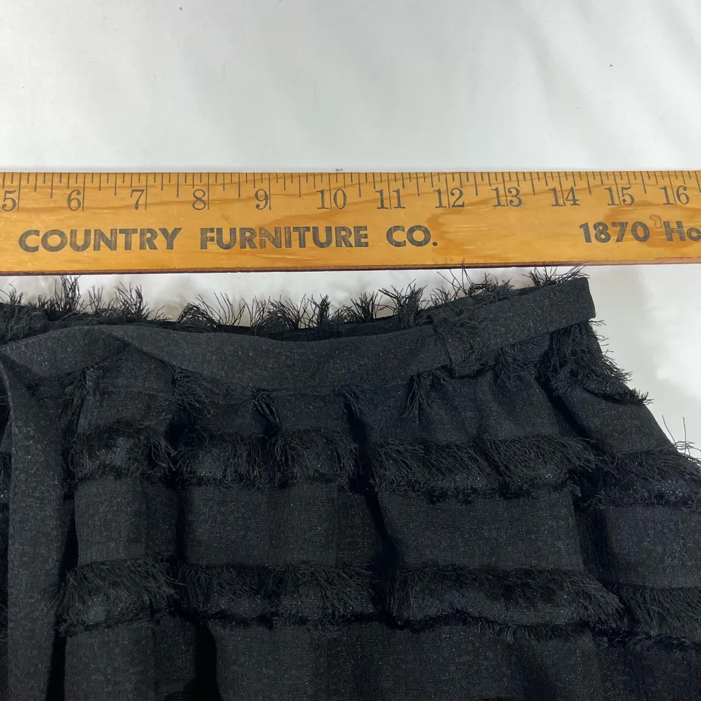H&M TIERED FRINGE SKIRT ALINE‎ FULL TIE BELT POCKETS ELASTIC WAIST 8 BLACK A74 - Image 10