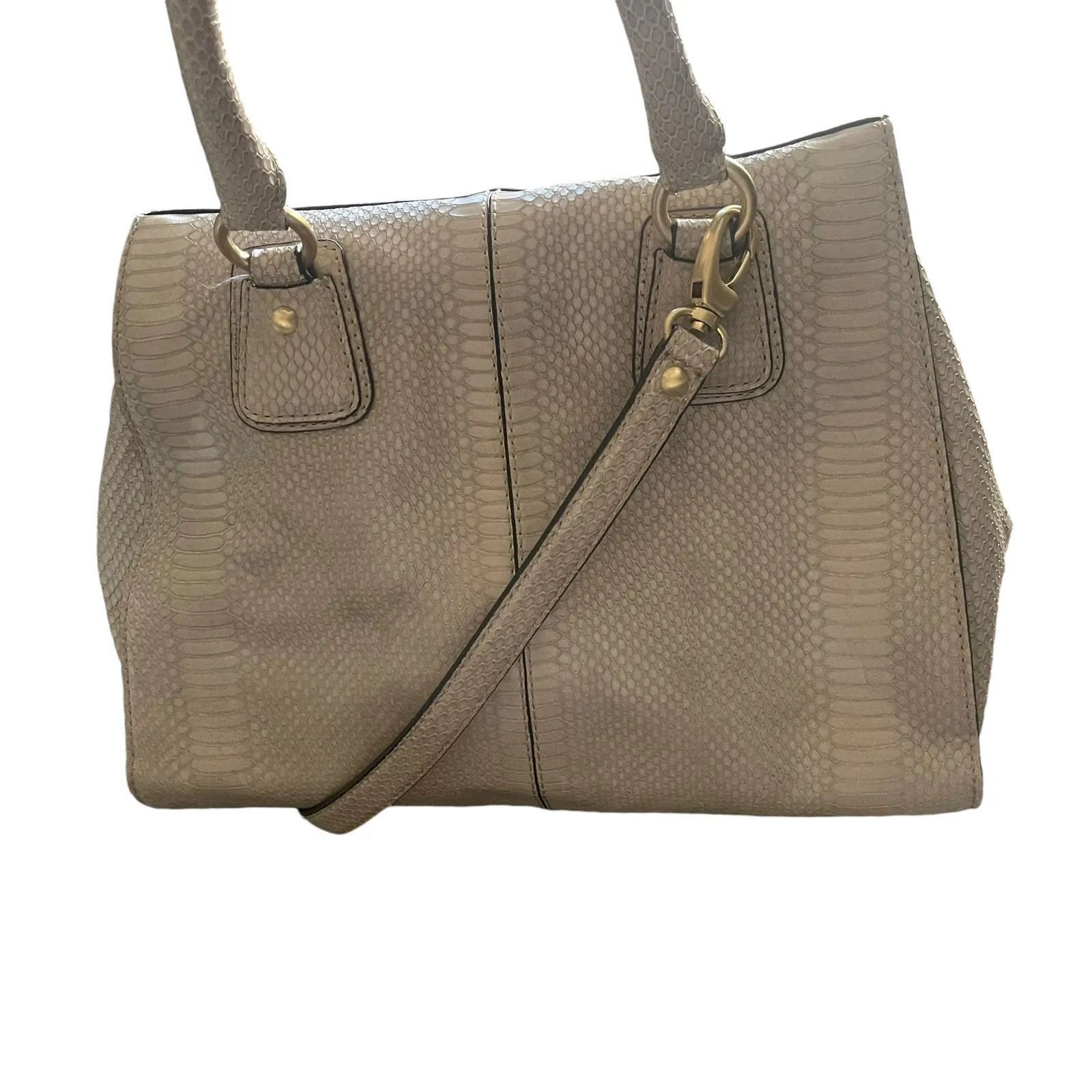 Talbots Leather Snakeskin Large Embossed‎ Handle Satchel Purse Shoulder Bag - Image 2