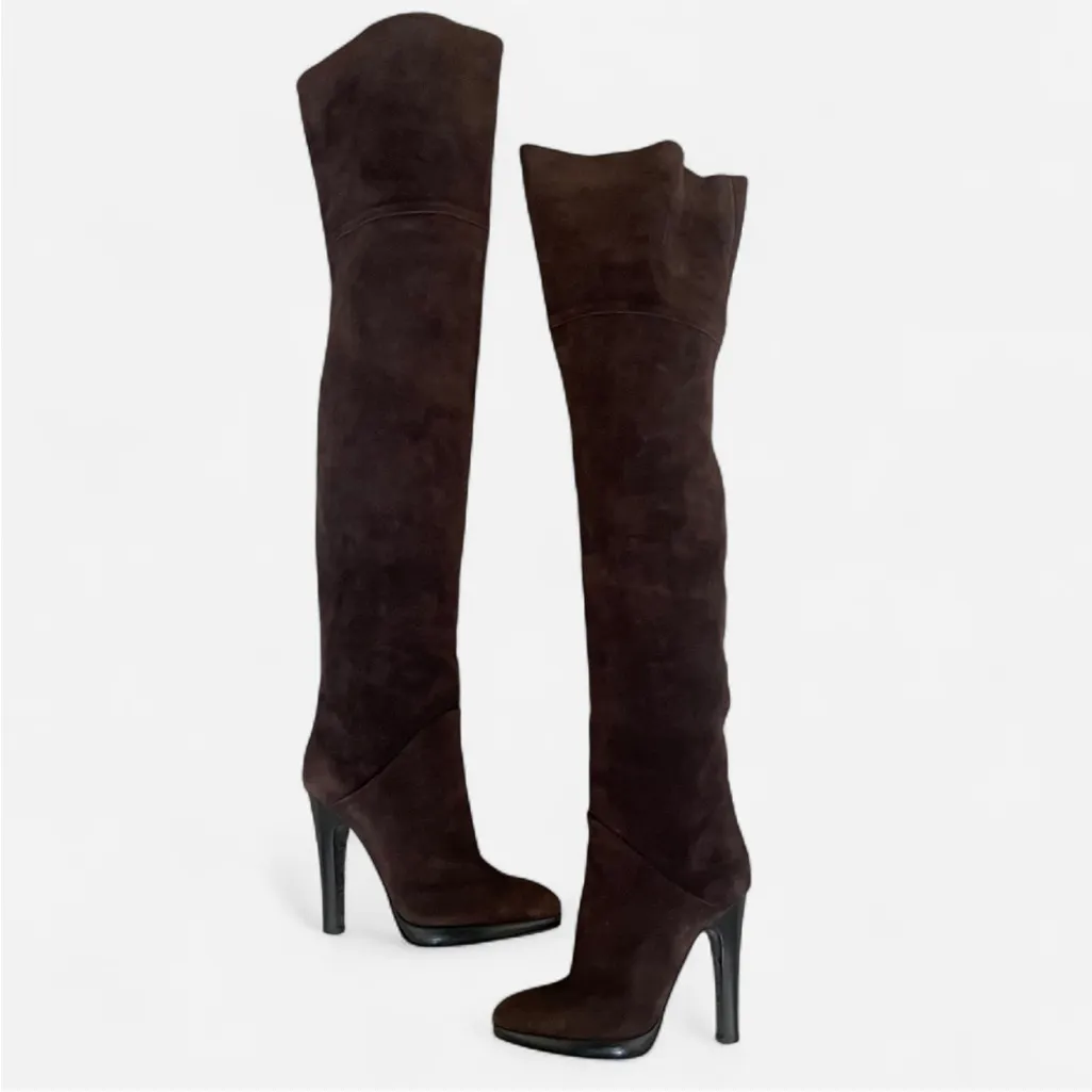 Giuseppe Zanotti Leather Suede Thigh High Stilleto Brown Boots in EU 36 US 6 - Image 3