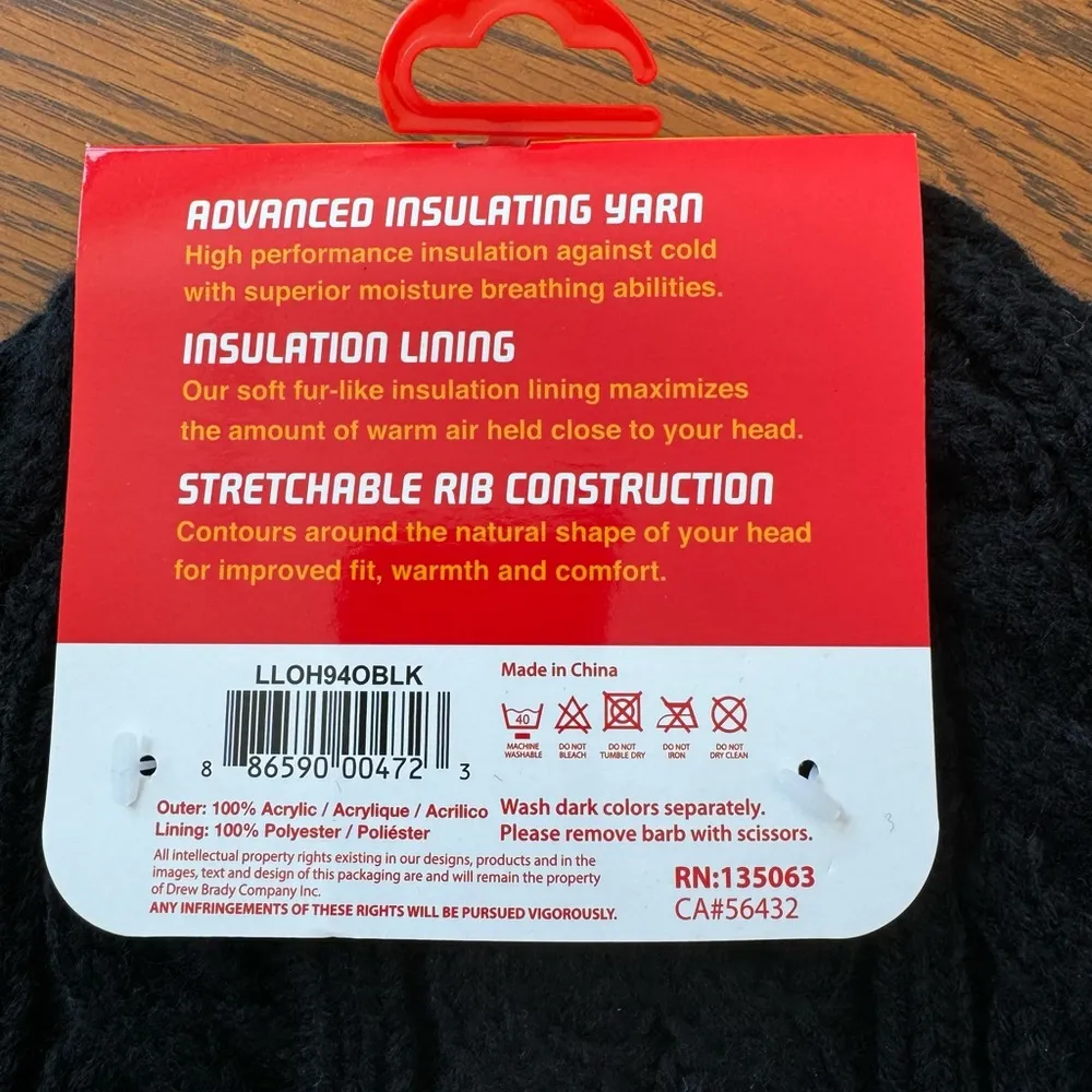 NWT HEAT LOCKERS CABLE KNIT HAT Black - Image 4
