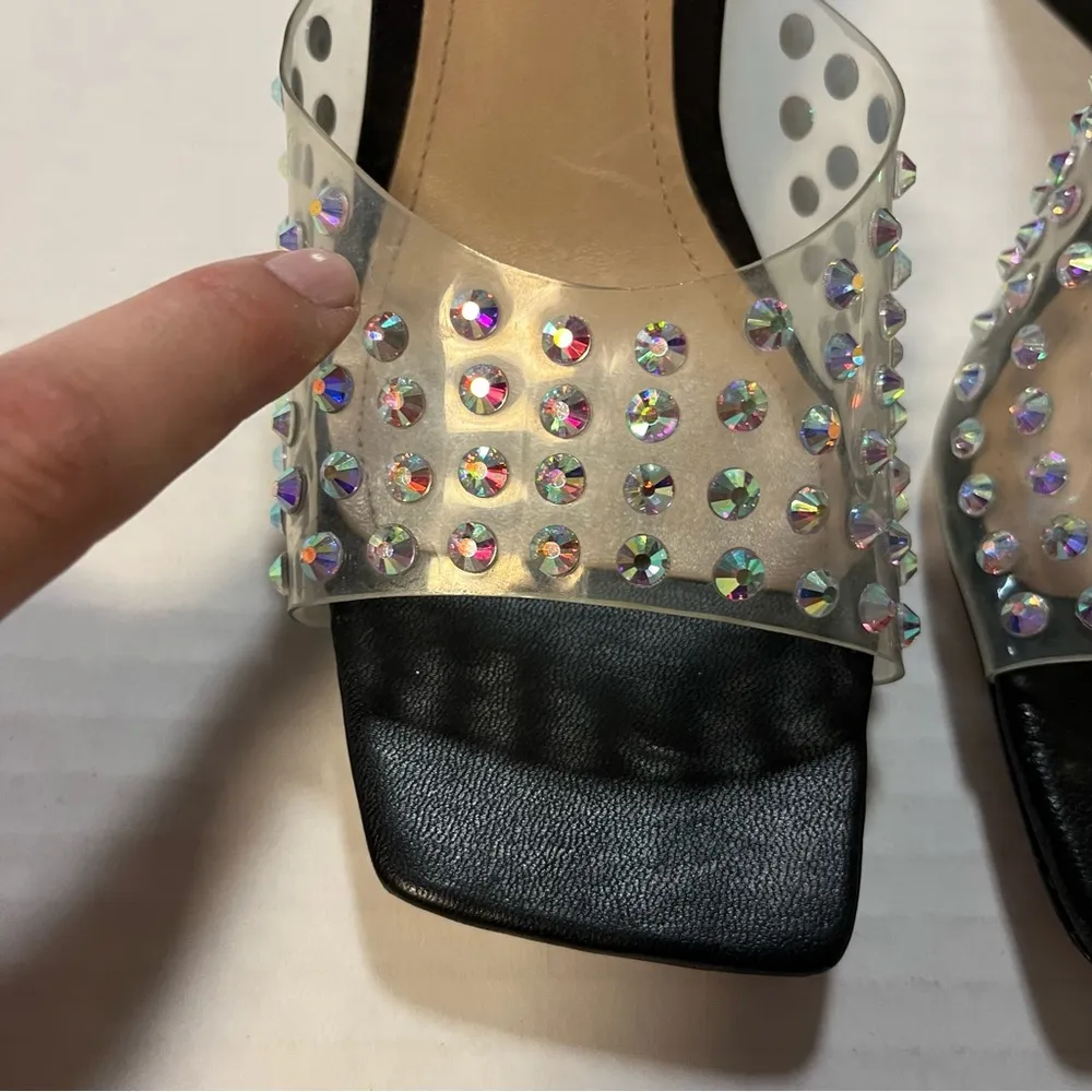 Schutz Heel Lizah Crystal Vinyl Sandal Mule Slip On in Black Sz 8.5 NWOB *flaws* - Image 6