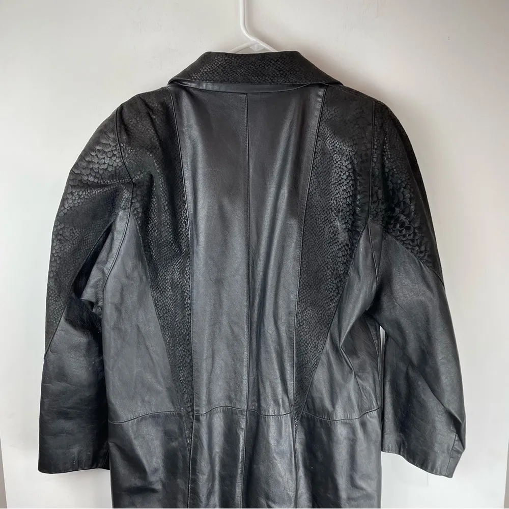 Vintage Pelle Leather Suede Embossed Leather Jacket Long Button Front Sz Medium Black - Image 11