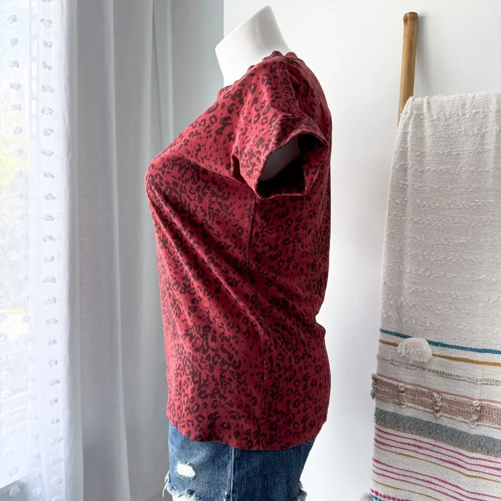 Allsaints Red Leopard Print Logo Front Short Sleeves Oversized T-Shirt XS/ Small - Image 3