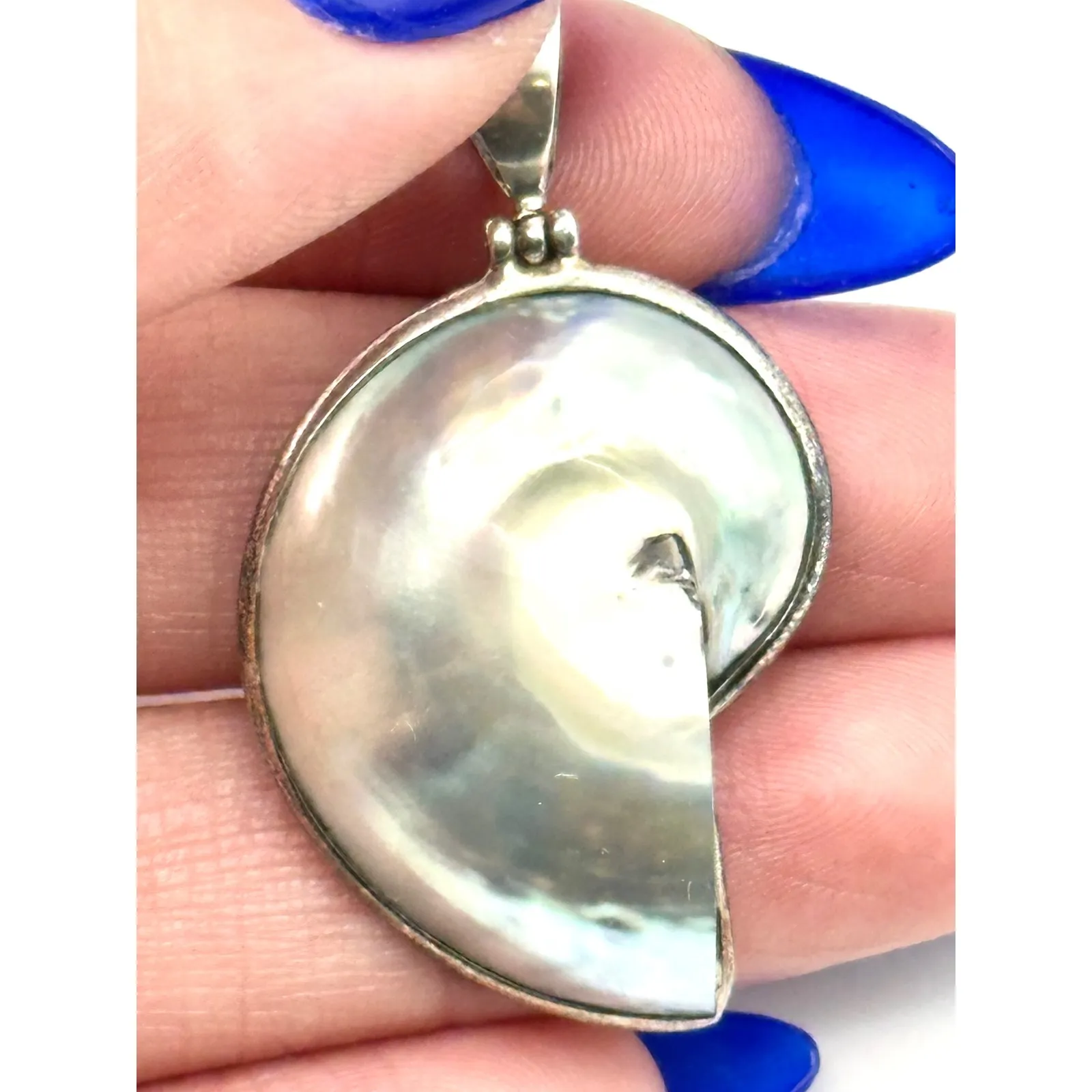 Vintage Nautilus Shell Sterling Silver Pendant - Image 5