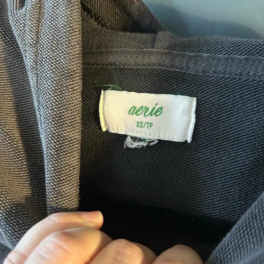 Aerie/American Eagle Reverse Terry Cropped Hoodie Size XS, Charcoal Grey - Image 2