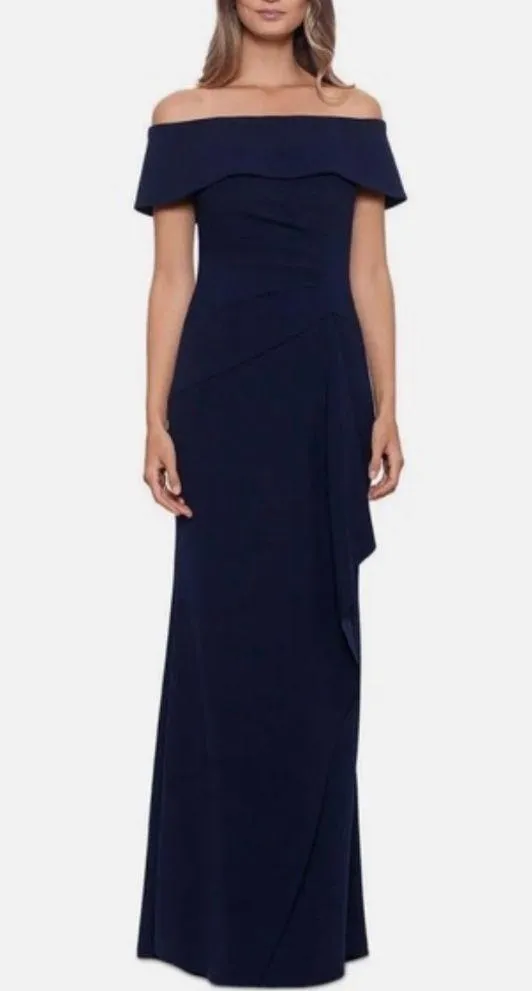 NEW Xscape Off-The-Shoulder Maxi Formal Evening Gown, Navy Petite Size 12 $199 - Image 9