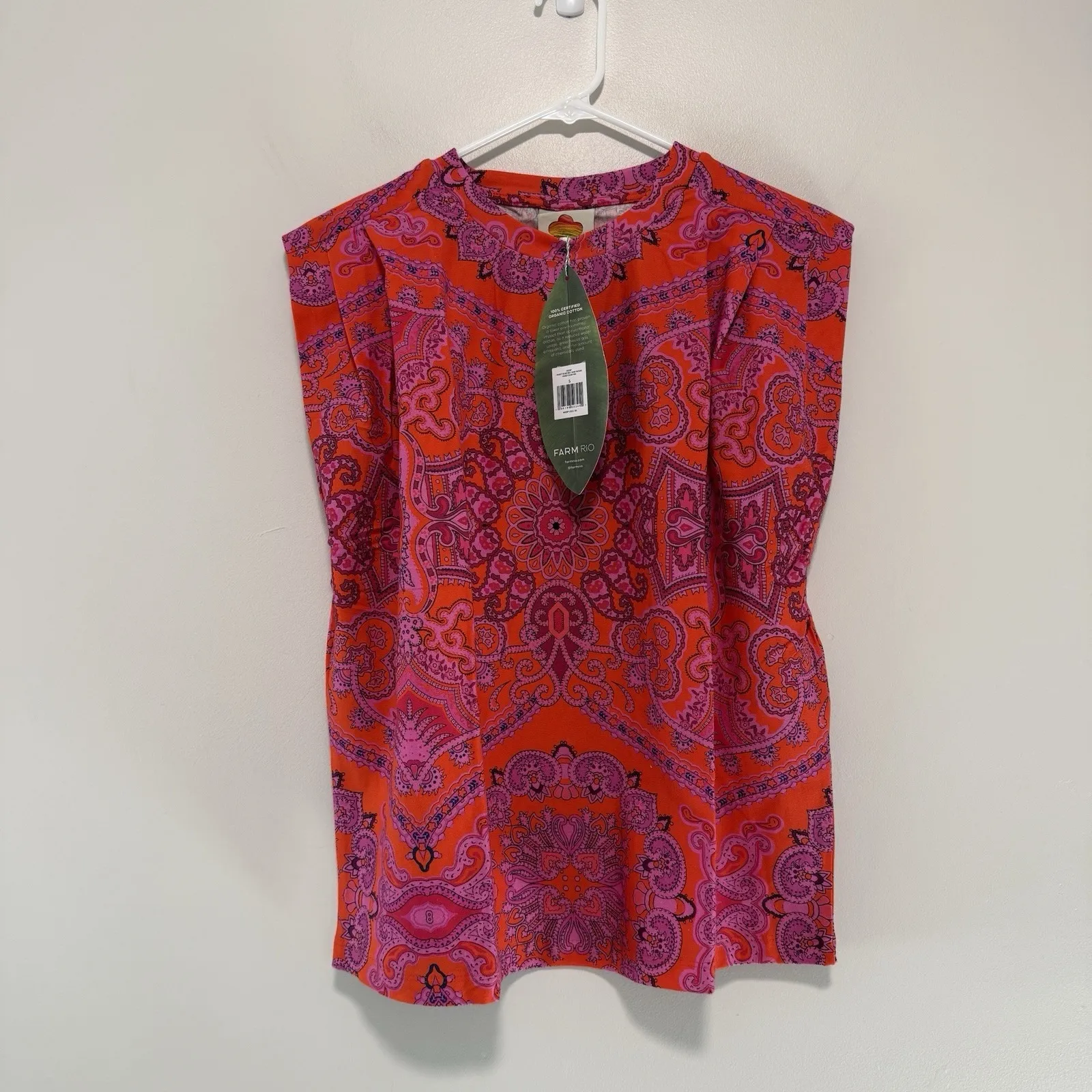 Farm Rio NWT Red Paisley Scarf Shoulder Pad Blouse Size Small - Image 4