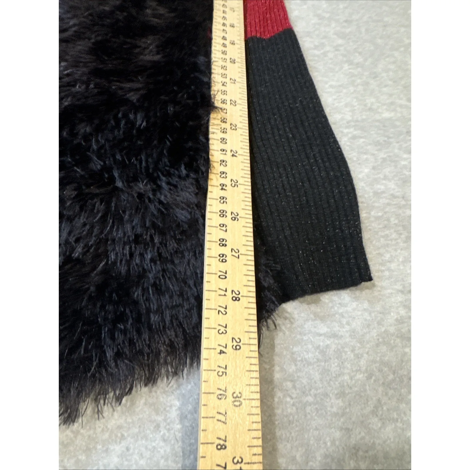 Vintage Y2K Lauren Michelle Cardigan Sweater Womens M Red Black Faux Fur Sparkle Size M - Image 11