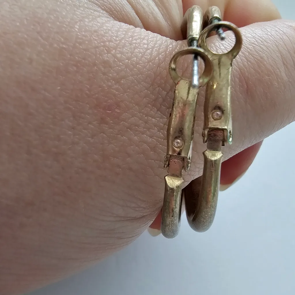 Brass Finish Thick Gold Tone Hoop Earrings - Image 4