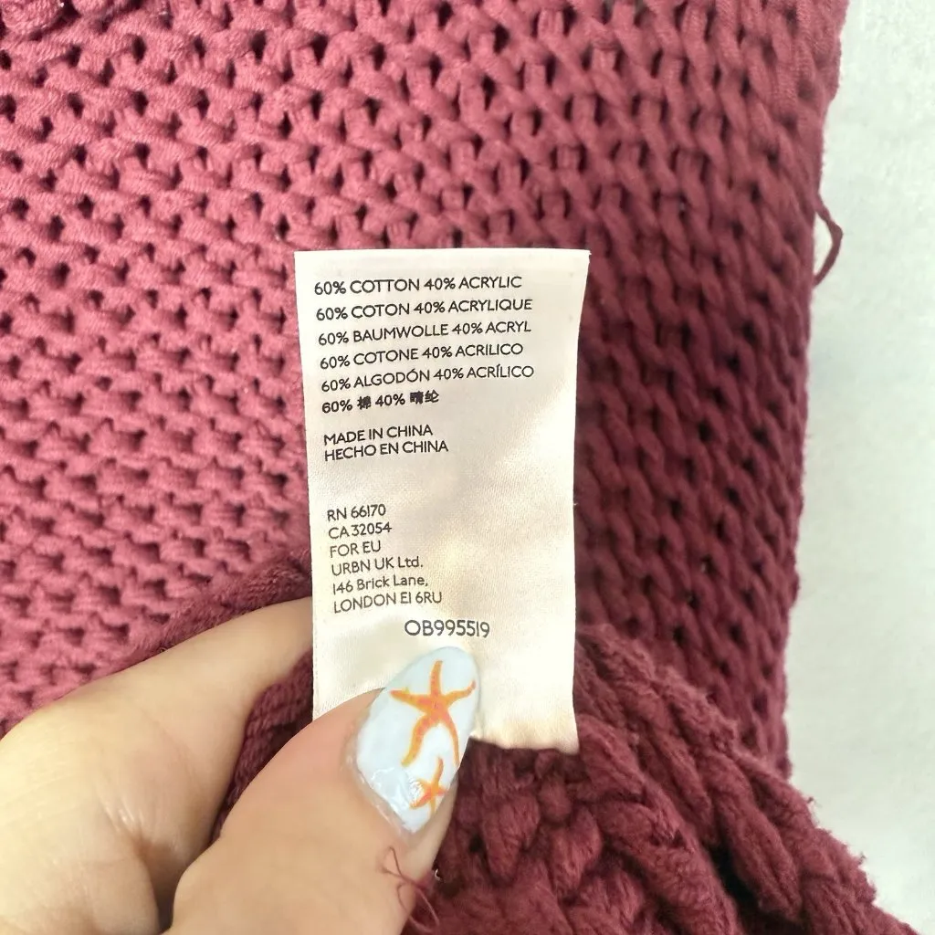 Free People My Only Sunshine Cowl Neck Sweater Chunky Knit Maroon Size S - Image 7