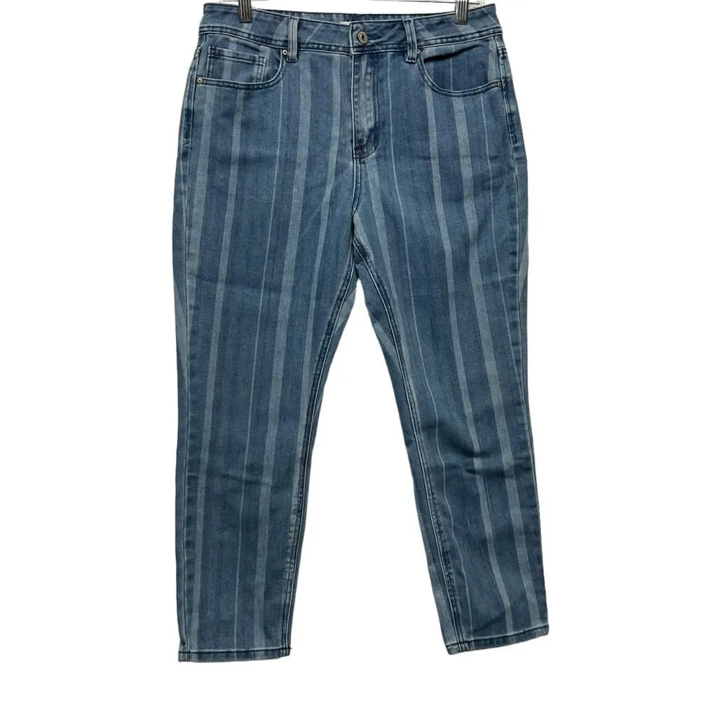Sky and Sparrow Womens Funky Fun‎ Skinny Jeans Blue Striped Denim Size 13 - Image 2