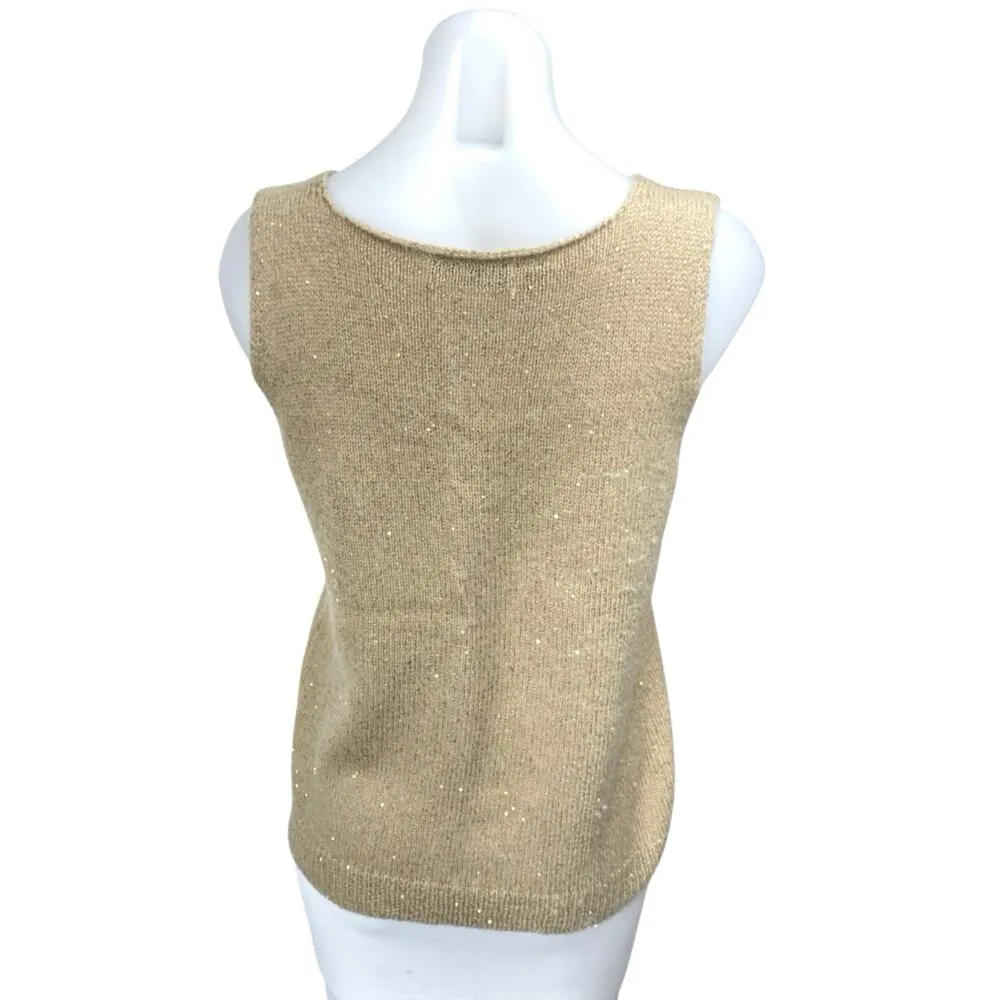 Saks Fifth Avenue Gold Metallic Wool Cashmere Sleeveless Tank Sweater Vest Top S - Image 2