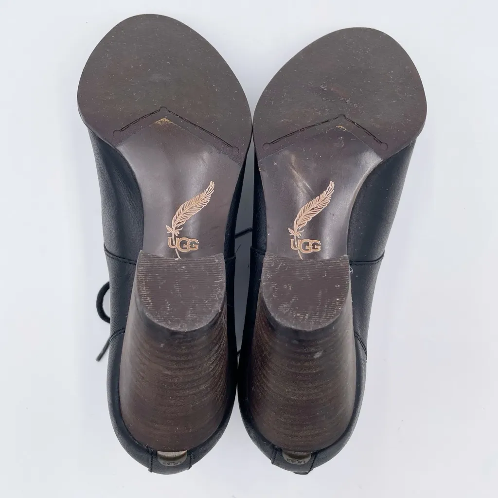 UGG Mackie Lace Up Ankle Boot Size 8.5 Block Heel Vintage Style Black Leather - Image 7